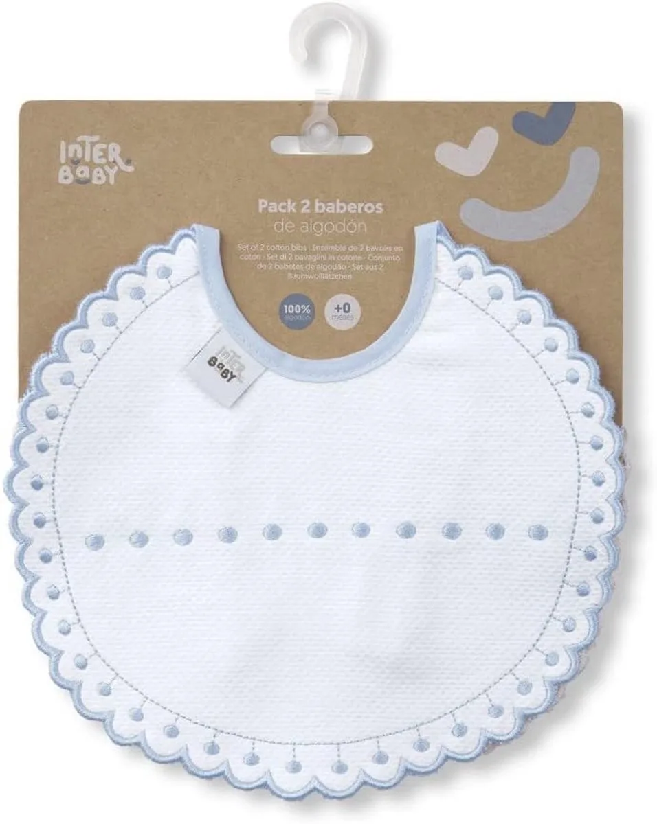 Set van 2 ronde katoenen slabbetjes blauw en grijs van Interbaby – productfoto