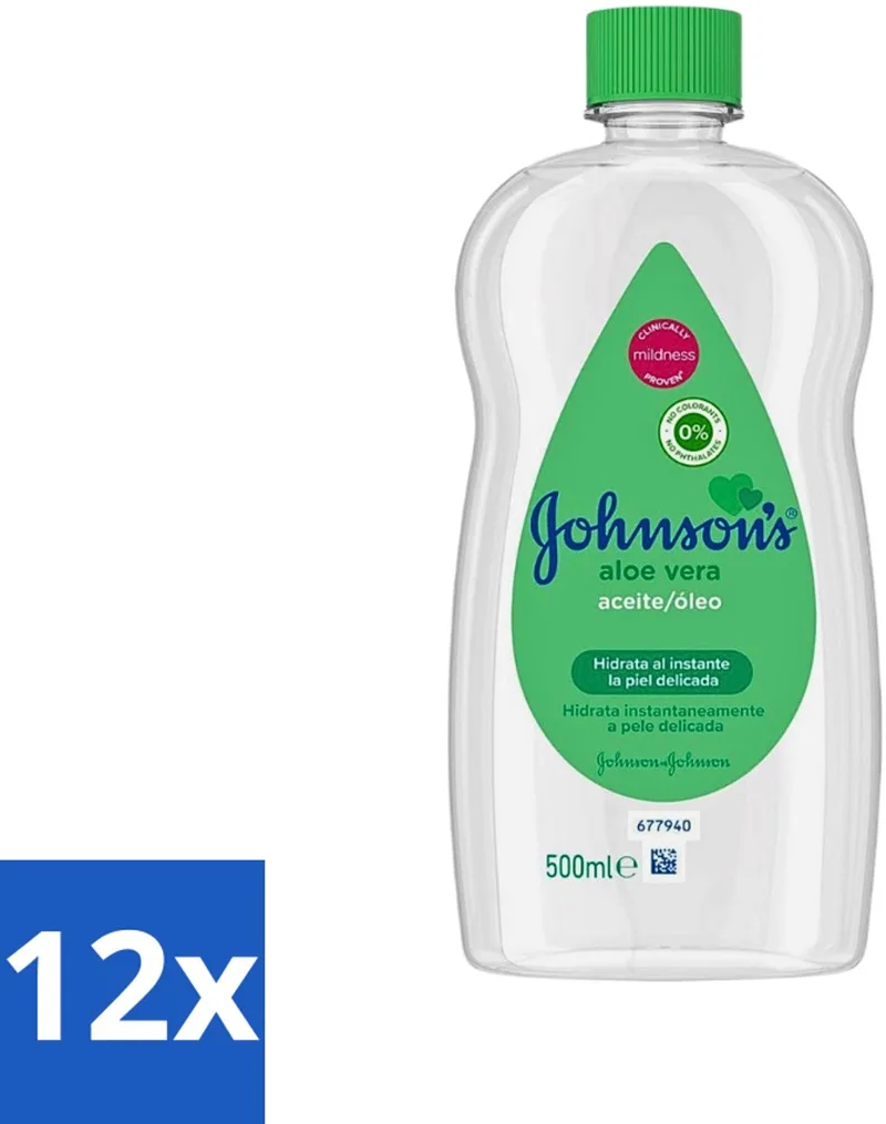 12 x Johnson's - Baby Olie - Aloe Vera - Hydrateerd Gevoelige Huid - 500 ml - Babyolie - Aloe Vera - Melkkorst Verwijderen - Gevoelige Huid - Hydraterende Olie by Johnson's – product photo