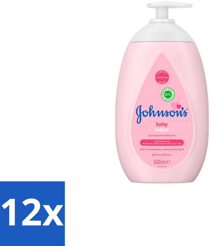 12 x Johnson’s Baby – Bodylotion – Zacht & Verzorgend – 500 ml - Babyhuid Verzorging - Baby Lotion - Kokosolie - Huidhydratatie - Zachte Huid från Johnson's – produktbild