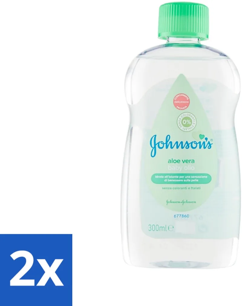 2 x Johnson's - Baby Olie - Aloe Vera - 300 ml - Babyolie - Aloe Vera - Babyhuid Verzorging - Melkkorst Verwijderen - Hydraterende Olie van Johnson's – productfoto
