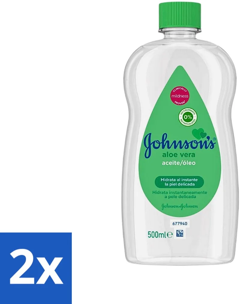 2 x Johnson's - Baby Olie - Aloe Vera - Hydrateerd Gevoelige Huid - 500 ml - Babyolie - Aloe Vera - Melkkorst Verwijderen - Gevoelige Huid - Hydraterende Olie de Johnson's – photo produit