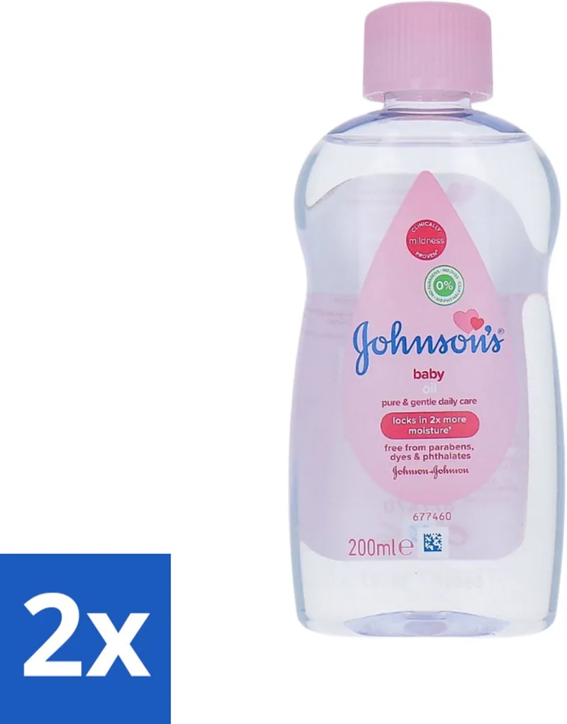 2 x Johnson's - Baby Olie - Puur & Zacht - 200 ml - Babyolie - Babyhuid Verzorging - Hydrateren - Zachte Huid - Babyhuid Bescherming de Johnson's – photo produit