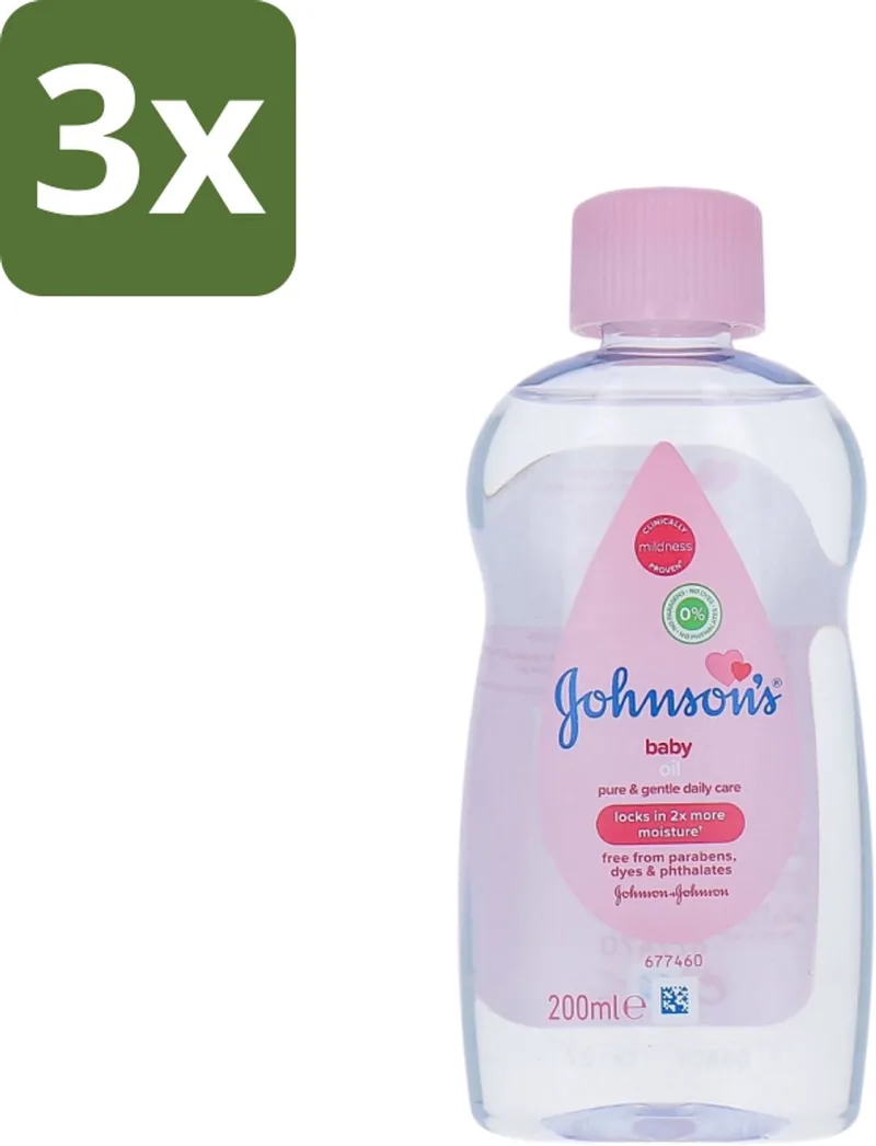 3 x Johnson's - Baby Olie - Puur & Zacht - 200 ml - Babyolie - Babyhuid Verzorging - Hydraterende Olie - Zachte Huid - Babyhuid Bescherming de Johnson's – photo produit