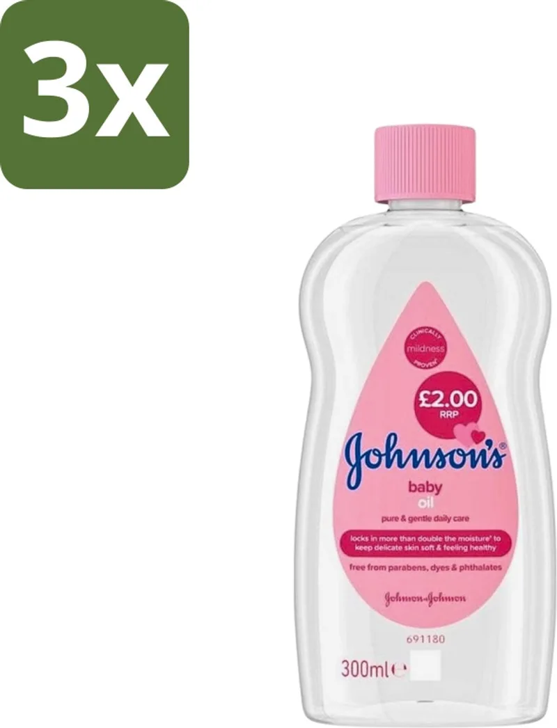 3 x Johnson's - Baby Olie - Puur & Zacht - 300 ml - Babyolie - Babyhuid Verzorging - Babymassage - Hydratatie - Hypoallergeen by Johnson's – product photo