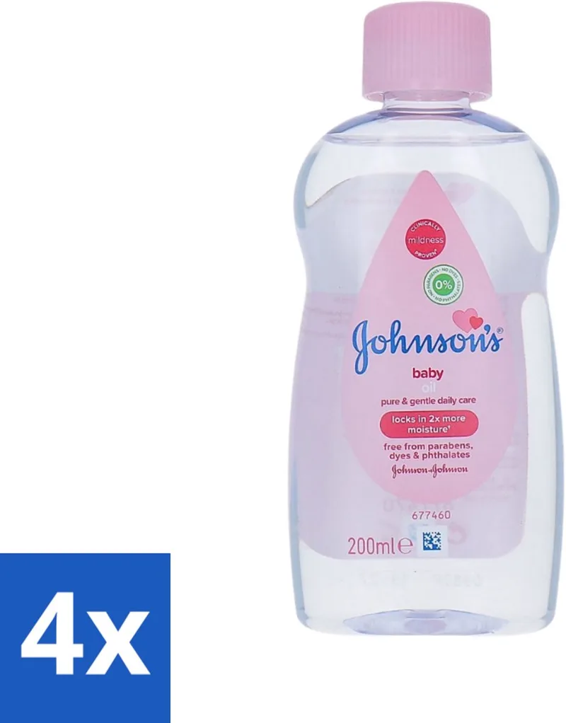 4 x Johnson's - Baby Olie - Puur & Zacht - 200 ml - Babyolie - Babyhuid Verzorging - Hydrateren - Zachte Huid - Babyhuid Bescherming by Johnson's – product photo
