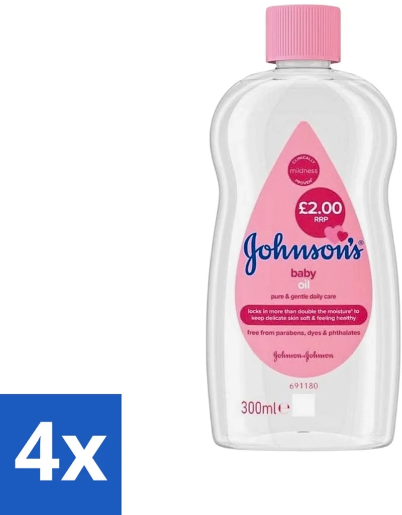 4 x Johnson's - Baby Olie - Puur & Zacht - 300 ml - Babyolie - Babyhuid - Hydratatie - Babymassage - Hypoallergeen fra Johnson's – produktbillede