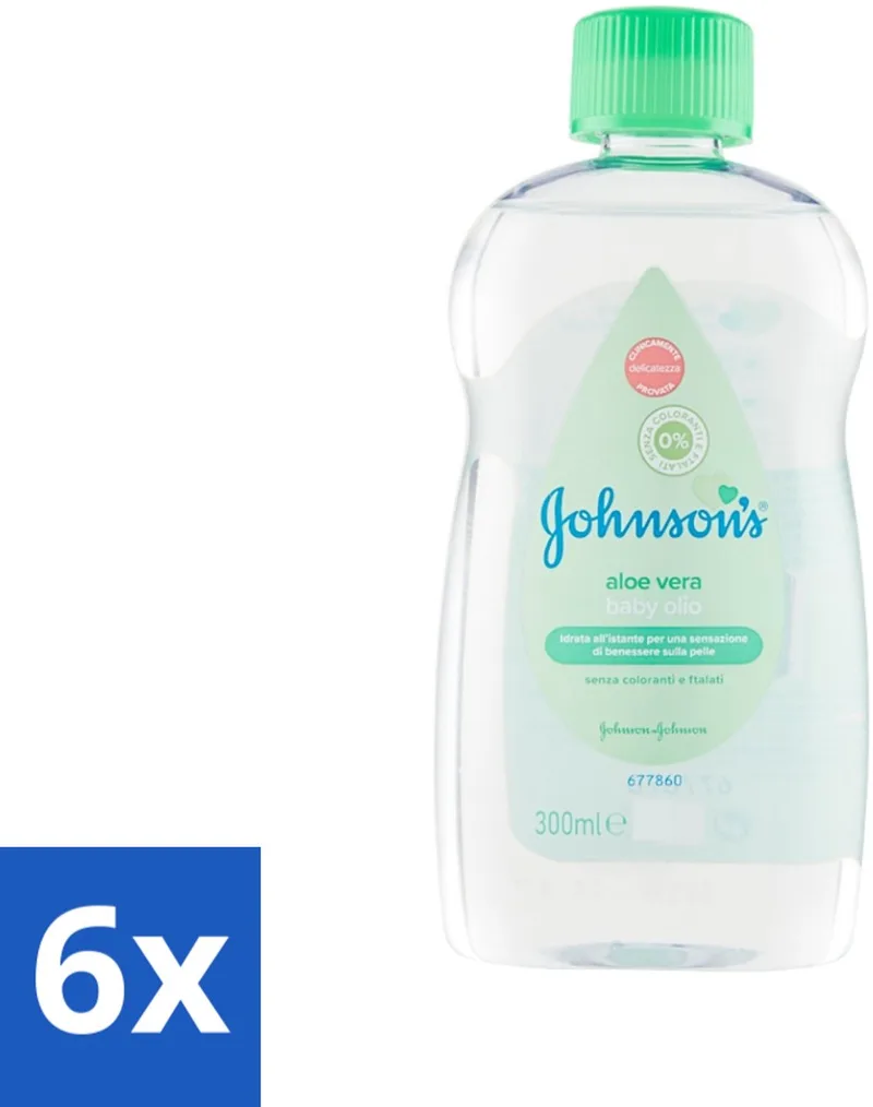 6 x Johnson's - Baby Olie - Aloe Vera - 300 ml - Babyolie - Aloe Vera - Babyhuid Verzorging - Melkkorst Verwijderen - Hydraterende Olie fra Johnson's – produktbillede