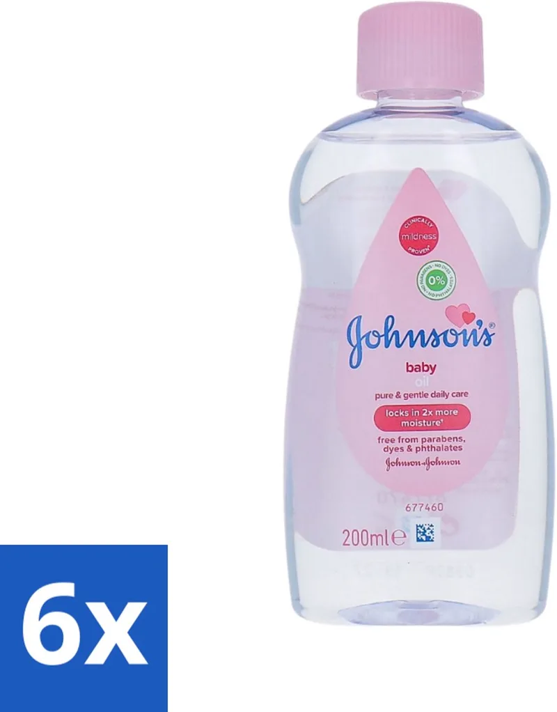 6 x Johnson's - Baby Olie - Puur & Zacht - 200 ml - Babyolie - Babyhuid Verzorging - Hydrateren - Zachte Huid - Babyhuid Bescherming van Johnson's – productfoto