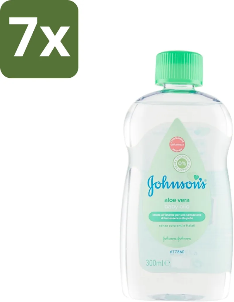7 x Johnson's - Baby Olie - Aloe Vera - 300 ml - Babyolie - Aloe Vera - Babyhuid Verzorging - Melkkorst Verwijderen - Hydraterende Olie fra Johnson's – produktbillede