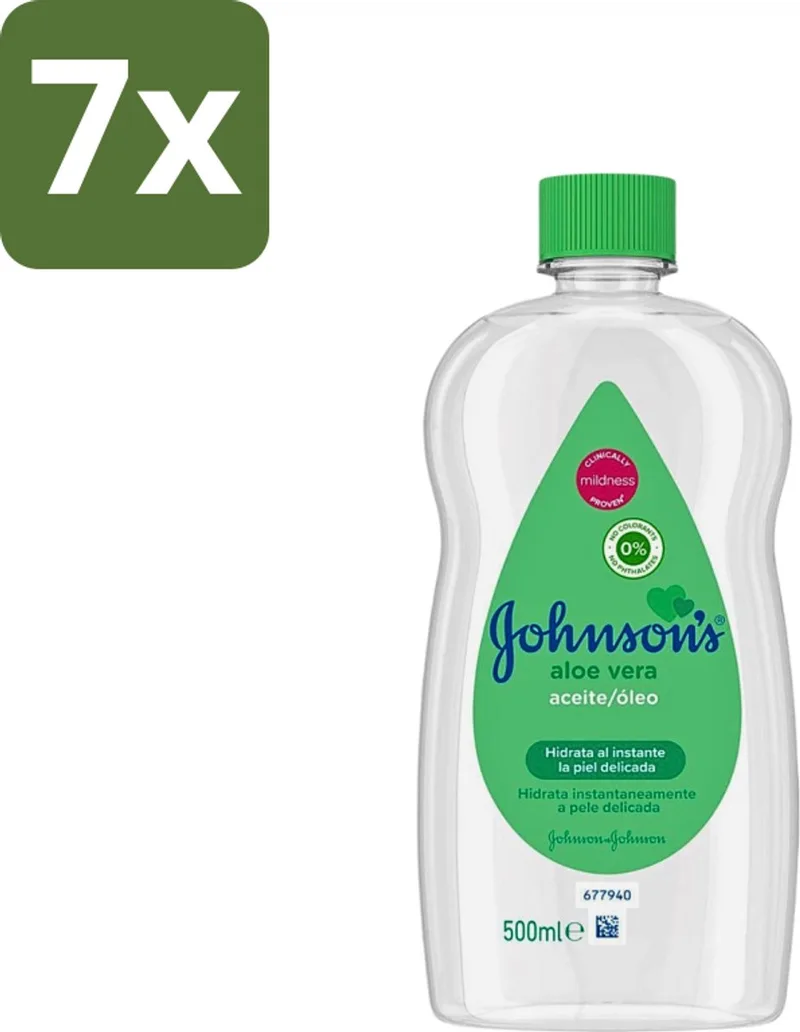 7 x Johnson's - Baby Olie - Aloe Vera - Hydrateerd Gevoelige Huid - 500 ml - Babyolie - Aloe Vera - Gevoelige Huid - Melkkorst Verwijderen - Hydraterende Olie fra Johnson's – produktbillede