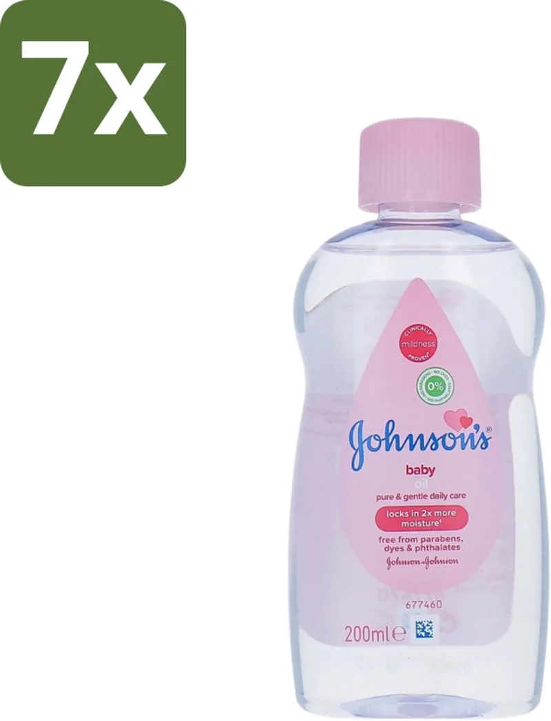 7 x Johnson's - Baby Olie - Puur & Zacht - 200 ml - Babyolie - Babyhuid Verzorging - Hydraterende Olie - Zachte Huid - Babyhuid Bescherming fra Johnson's – produktbillede