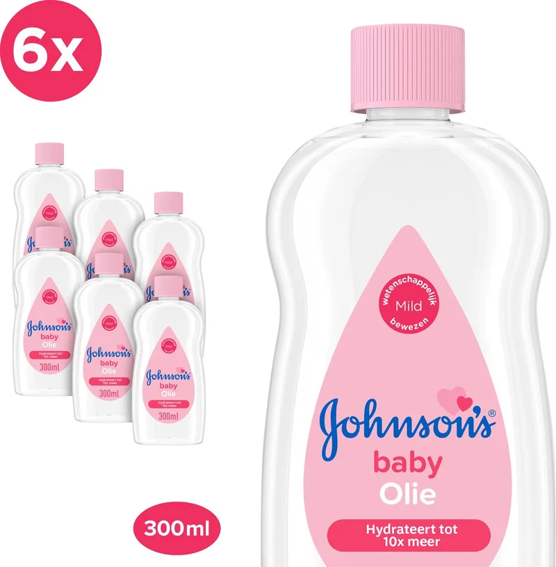 Babyolie, hypoallergeen & dermatologisch getest, pH ideaal voor baby’s fijne huid en klinisch mild bewezen, zonder parabenen, alcohol en ftalaten, 6 x 300 ml de Johnson's – photo produit