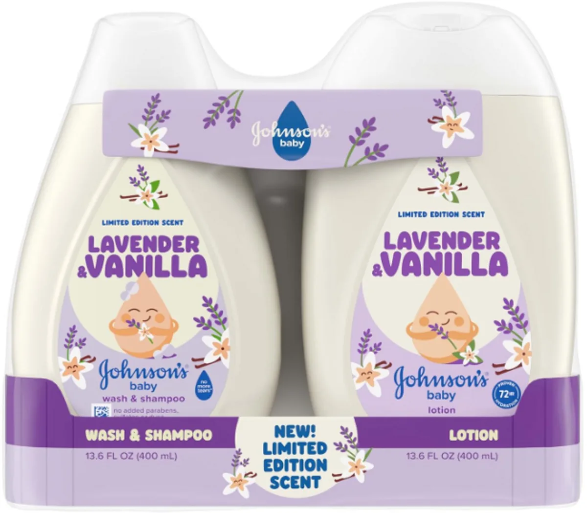 Lavender & Vanilla Verzorgingsset – Limited Edition – Baby Wash & Shampoo + Body Lotion – Zachte Babyverzorging – 2-delige Geschenkset von Johnson's – Produktfoto