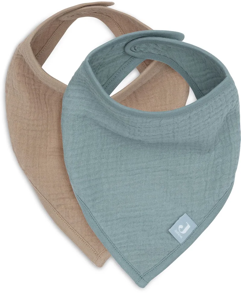 Baby Slab Bandana - Hydrofiel - Slabbetjes Baby - 2 Stuks - Sea Green/Biscuit fra Jollein i Grøn – produktbillede