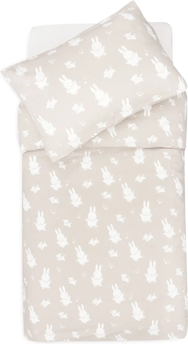 Dekbedovertrek met sloop 100x140cm Miffy&Snuffy Nougat van Jollein in Miffy & Snuffy Nougat – productfoto