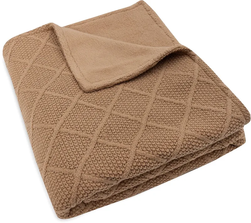 Deken Ledikant 100x150cm Check Knit Biscuit/Teddy Fleece by Jollein in Check Knit Biscuit – product photo