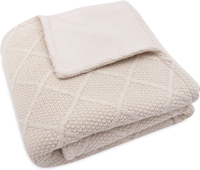 Deken Ledikant 100x150cm Check Knit Oatmeal/Teddy Fleece de Jollein en Check Knit Oatmeal – photo produit