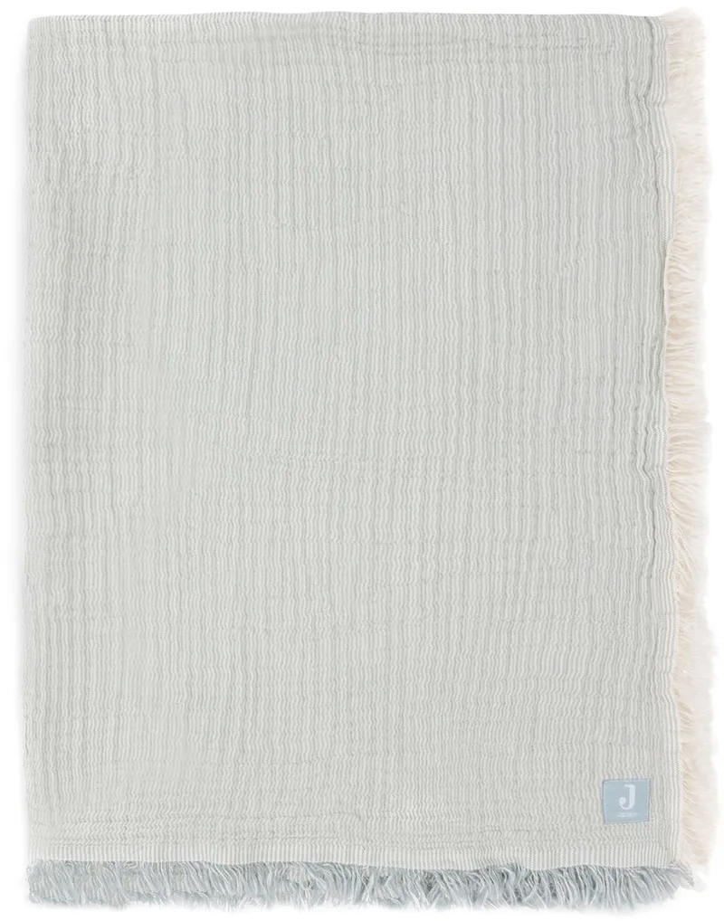 Deken Ledikant 120x120cm Fringe Stripe Sea Green/Ivory GOTS de Jollein en Sea Green – photo produit
