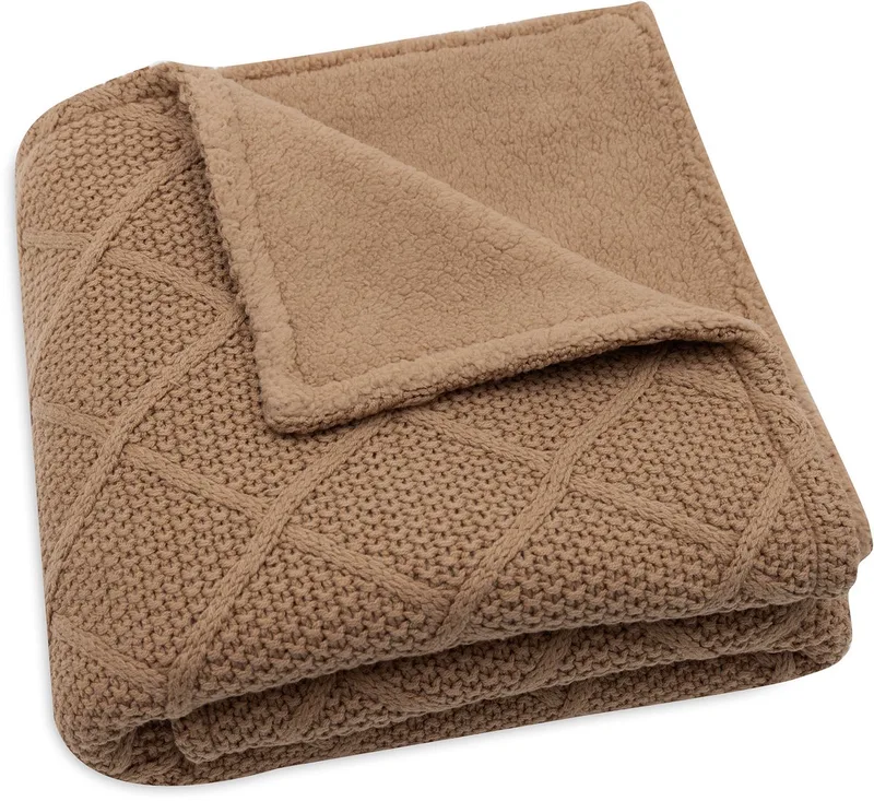 Deken Wieg 75x100cm Check Knit Biscuit/Teddy Fleece by Jollein in Check Knit Biscuit – product photo