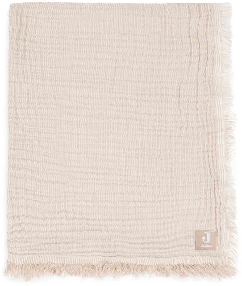 Deken Wieg 75x100cm Fringe Stripe Biscuit/Ivory GOTS van Jollein in Biscuit – productfoto