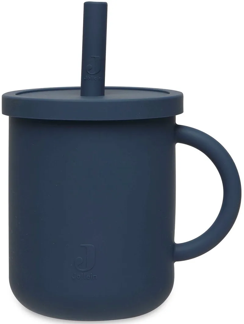 Drinkbeker Met Rietje - Siliconen - Baby Drinkberker, Baby Bestek - 6-18 maanden van Jollein in Jeans Blue – productfoto