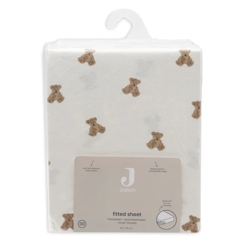 Hoeslaken Ledikant - 60x120cm - Jersey van Jollein in Mini Teddy Bear – productfoto 4 van 4