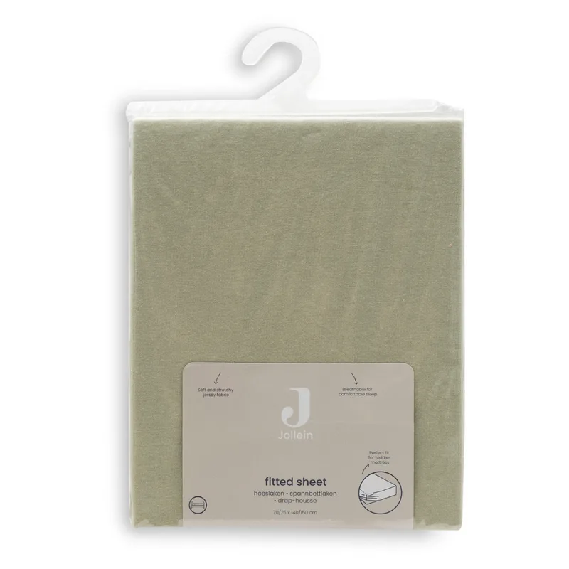 Hoeslaken Ledikant - 70/75x140/150cm - Jersey - Soft Matcha från Jollein i Olijf Groen – produktbild 4 av 4