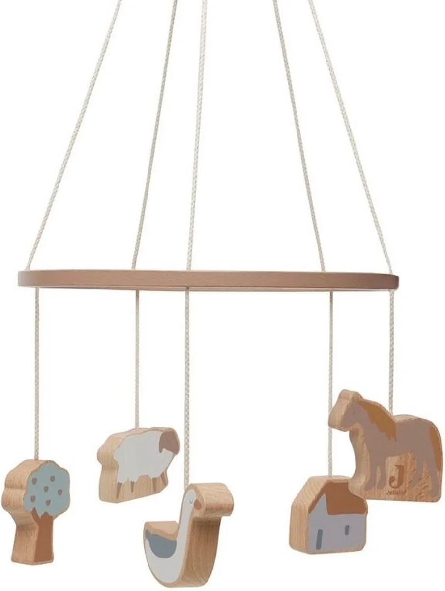 Houten Baby Mobiel Farm van Jollein in Bruin – productfoto