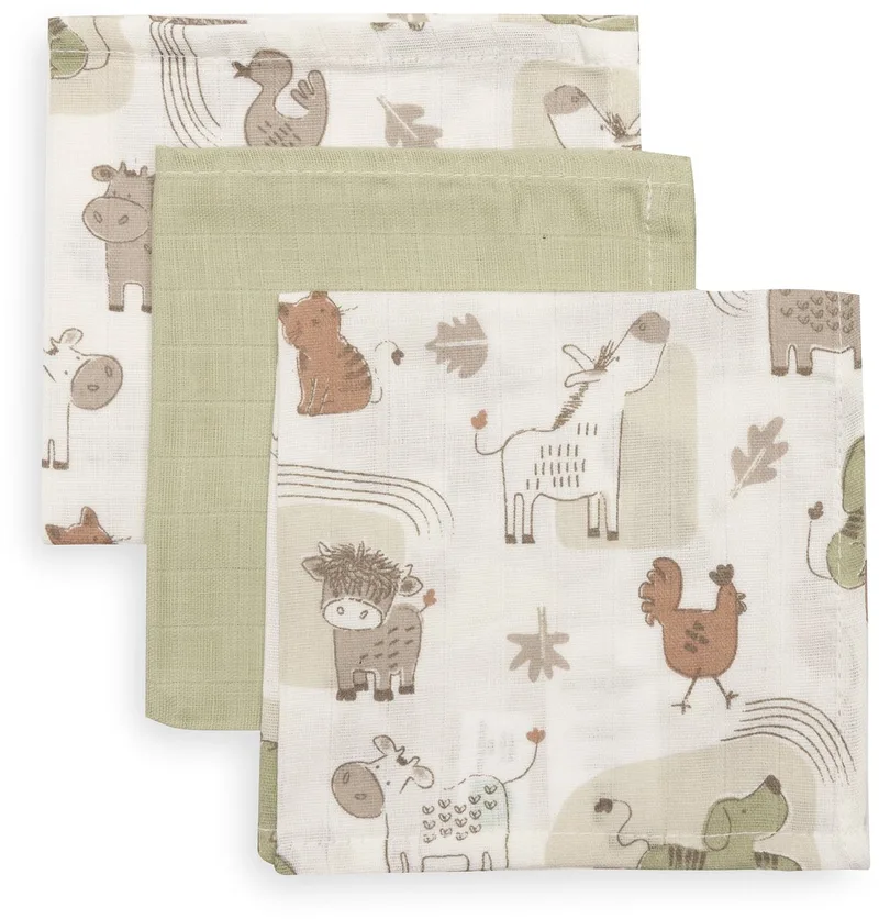 Hydrofiel Monddoekje 31x31cm Barn Buddies (3pack) de Jollein en Multicolore – photo produit
