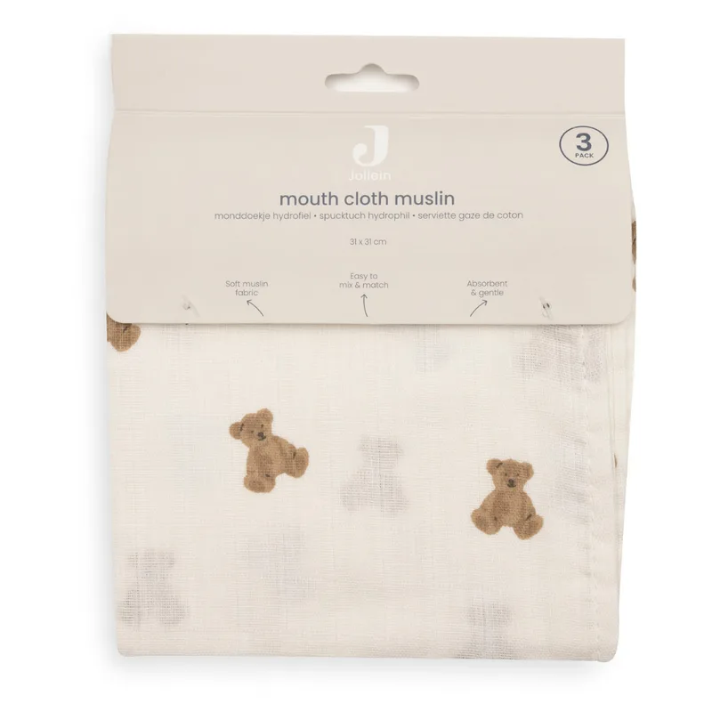 Hydrofiel Monddoekje 31x31cm Mini Teddy Bear (3pack) de Jollein en Multicolore – photo produit 4 sur 4