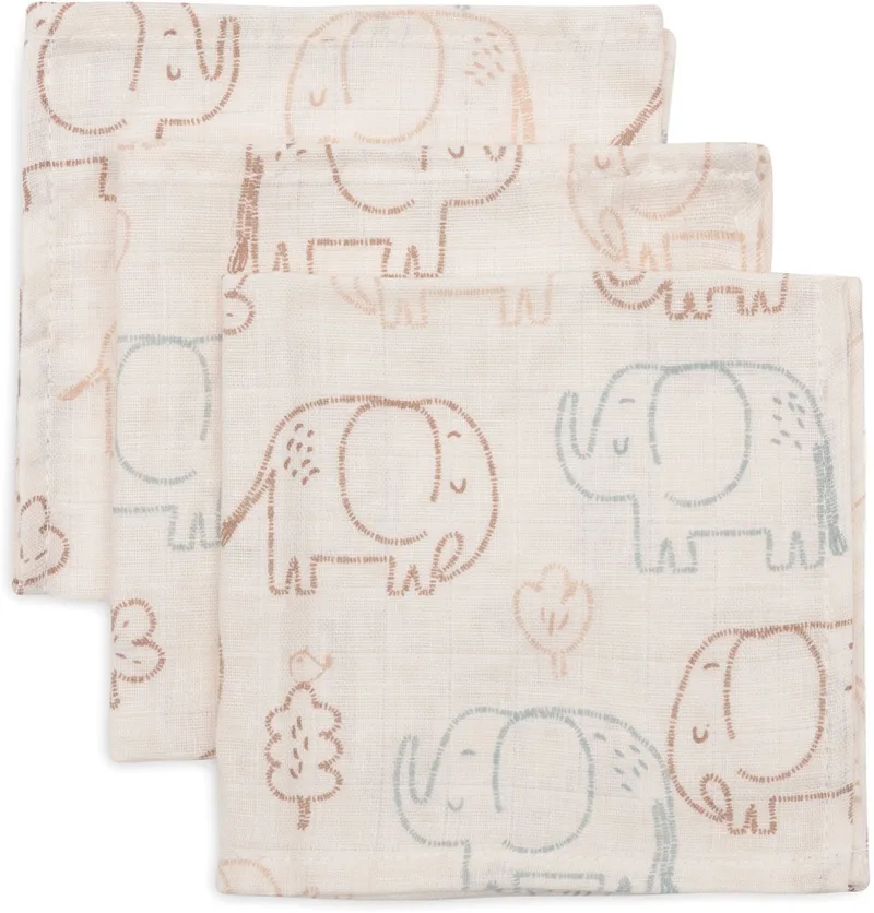 Hydrofiel Monddoekje Basic - 3 Stuks van Jollein in Elephant Tales – productfoto