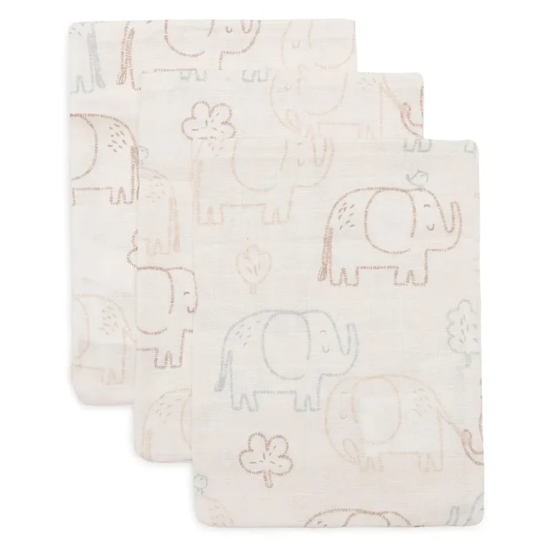 Hydrofiel Washandje 15x20cm - Elephant Tales - 3 Stuks fra Jollein – produktbillede