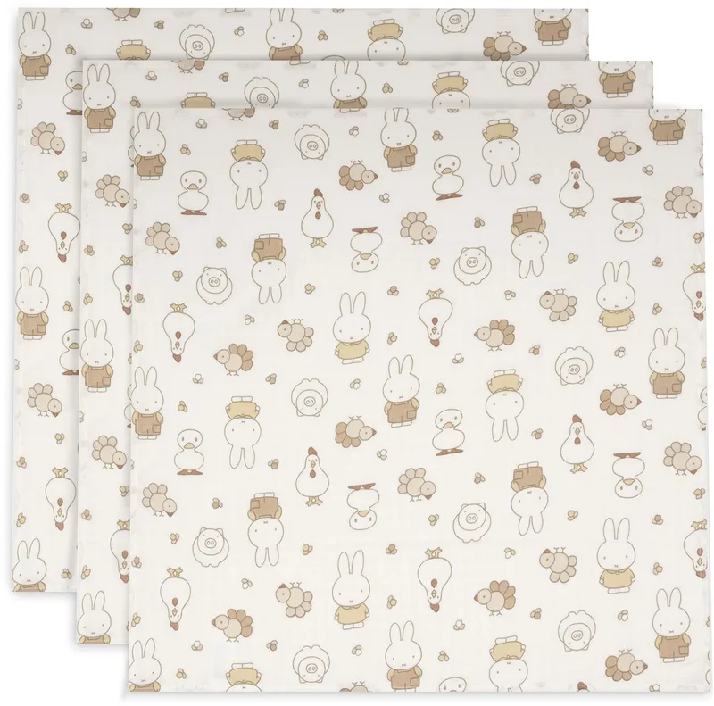 Hydrofiele Doek Small - 70x70cm - 3 Stuks de Jollein en Miffy Family Farm – photo produit