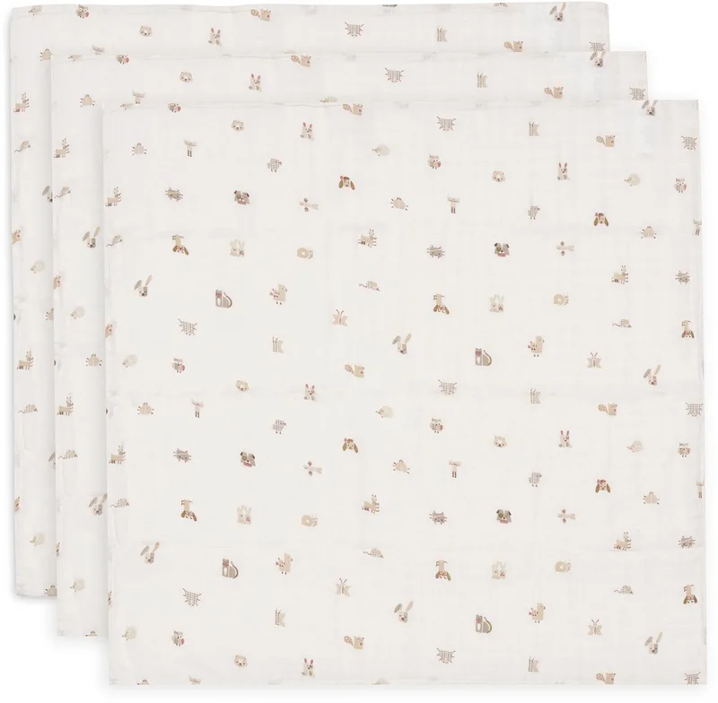 Hydrofiele Doek Small - 70x70cm - Animals Friends - 3 Stuks de Jollein en Animal Friends – photo produit