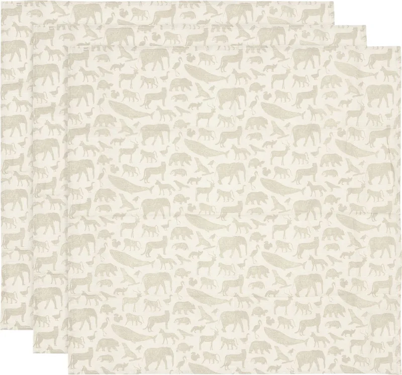 Hydrofiele Doek Small 70x70cm - Inbakerdoek, Spuugdoekjes, Baby Doeken - Zacht Katoen - Animals - Nougat - 3 Stuks fra Jollein i Sand – produktbillede