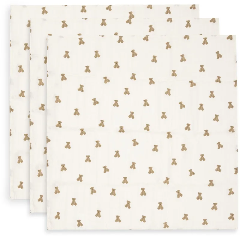 Hydrofiele Doek Small 70x70cm Mini Teddy Bear (3pack) van Jollein in Meerkleurig – productfoto