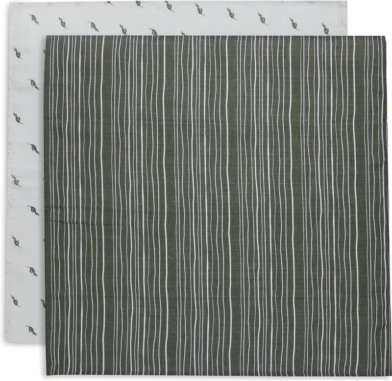 Hydrofiele Multidoek Small 70x70cm Stripe&Olive - Leaf Green - 2 Stuks by Jollein in Multicolour – product photo