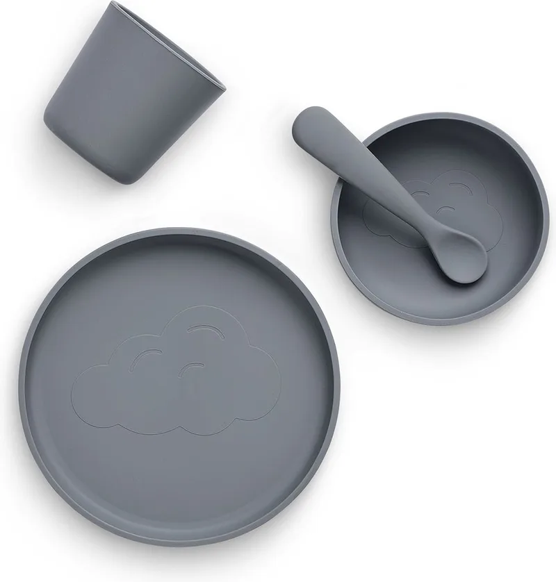 Kinderserviesset 4-delig - Siliconen - Baby Servies, Baby Bestek - 6-18 maanden van Jollein in Storm Grey – productfoto