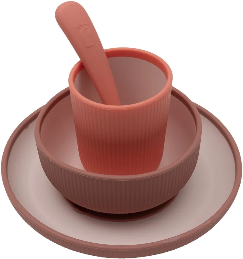 Kinderserviesset Siliconen - met Bord, Kom, Beker van Jollein in Blush Shades – productfoto