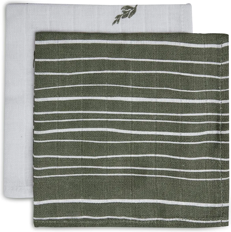 Monddoekje Hydrofiel Stripe & Olive - Leaf - 2 Stuks by Jollein in Green – product photo