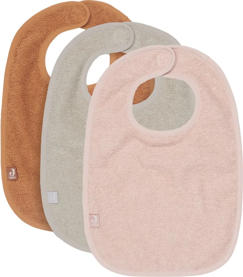 Slab Badstof (Pale Pink/Nougat/Caramel) - Katoen - Slabbetjes Baby - 3 Stuks - 37 cm de Jollein en Rose – photo produit