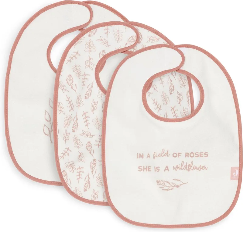 Slab Badstof Waterproof (Meadow - Rosewood) - Katoen - Polyester - Slabbetjes Baby - 3 Stuks de Jollein en Rose – photo produit