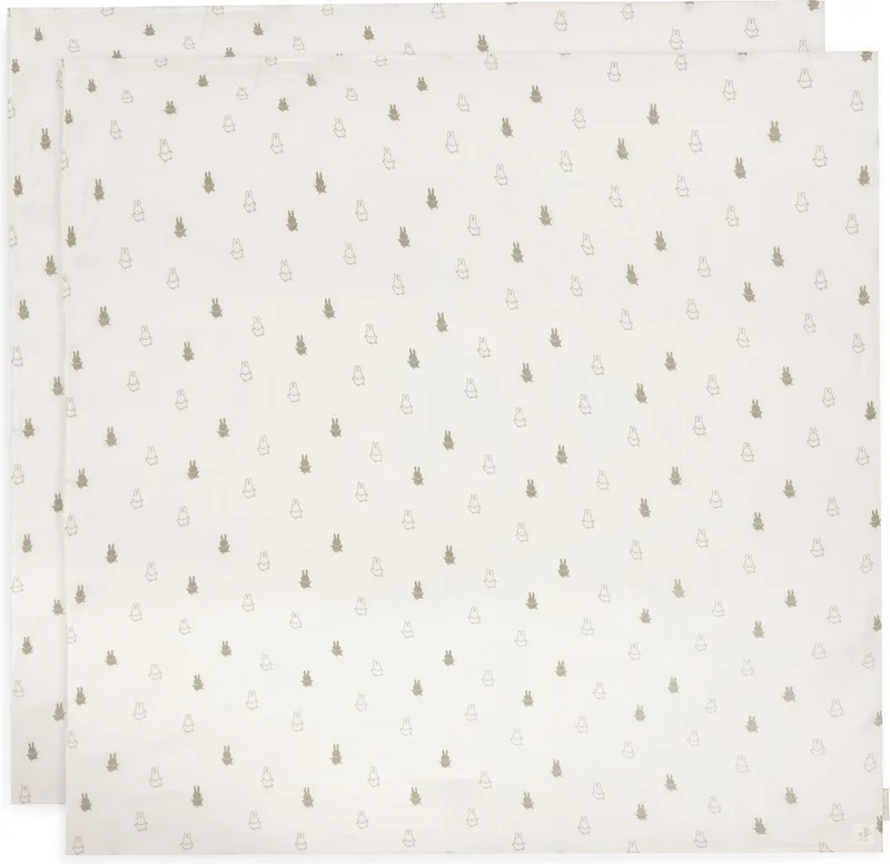 x Nijntje - Hydrofiele Doek Large 115x115cm - Inbakerdoek, Spuugdoekjes, Baby Doeken - Zacht Katoen - Happy Miffy - Olive Green - 2 Stuks de Jollein en Happy Miffy Olive Green – photo produit