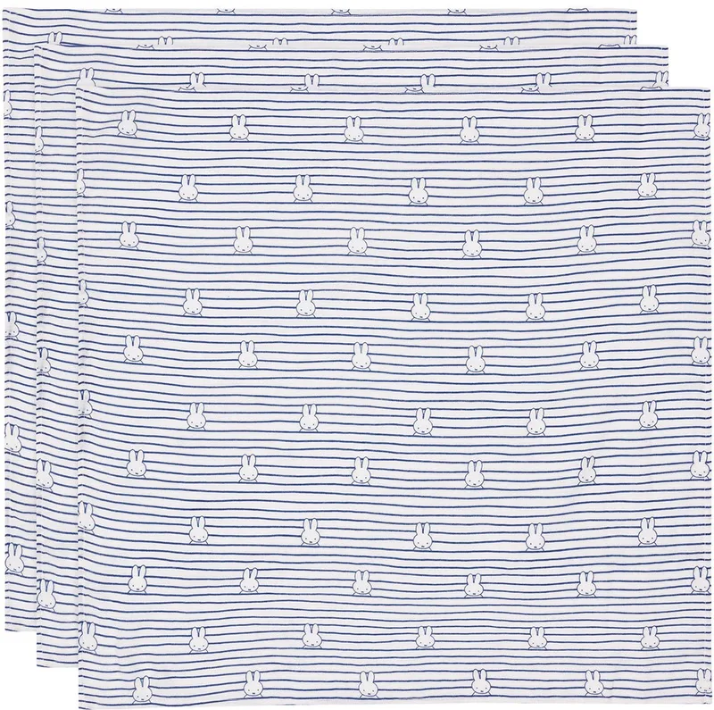 x Nijntje Hydrofiele Doek Small - 70x70cm - Miffy Stripe - Navy - 3 Stuks de Jollein en Miffy Stripe Navy – photo produit