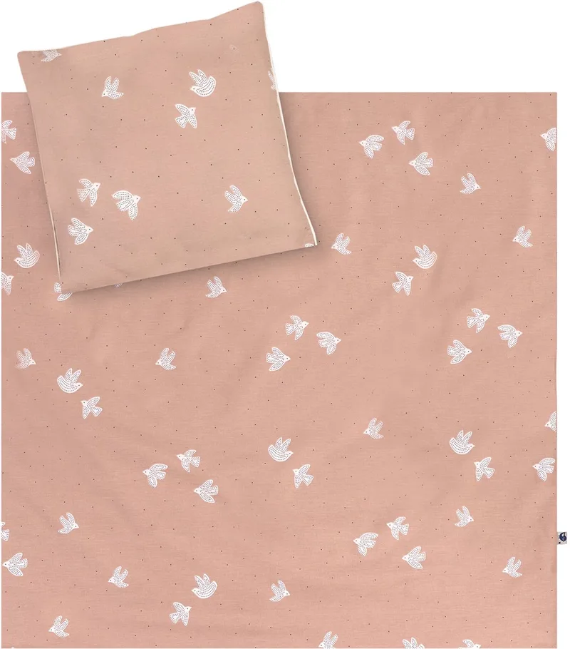 Organic Dekbedovertrek Set Birdy – 80/80 + 35/40 cm de Julius Zöllner en Rose – photo produit