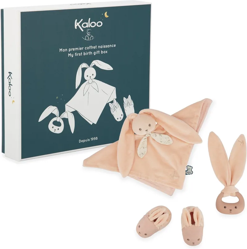 geboorte geschenkdoos - baby cadeau set blauw - knuffeldoek, bijtring, slofjes. fra Kaloo i Flerfarvet – produktbillede