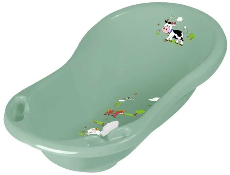 babybad Maria Funny Farm, soft green, met stop, 49×84×29 cm van Keeeper in Groen – productfoto