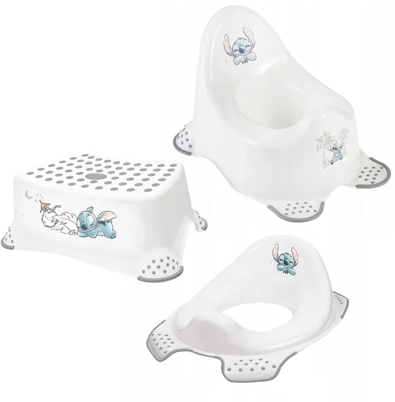 Set van Antislip Opstapje, Plaspot en Toilettrainer - Stitch - max. 80 kg de Keeeper en Blanc – photo produit