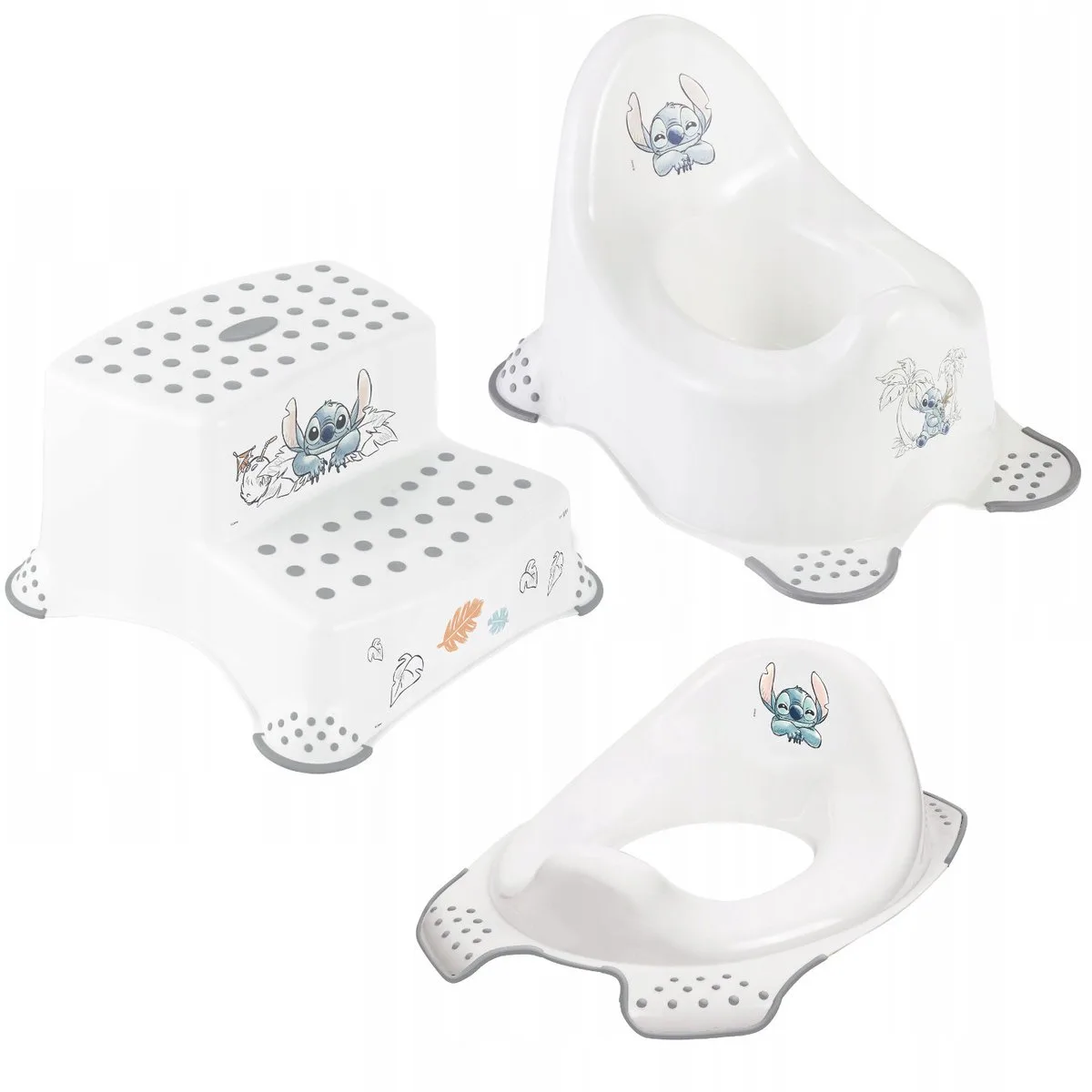 Set van Antislip Opstapje, Plaspot en Toilettrainer - Stitch - max. 120kg de Keeeper en Blanc – photo produit