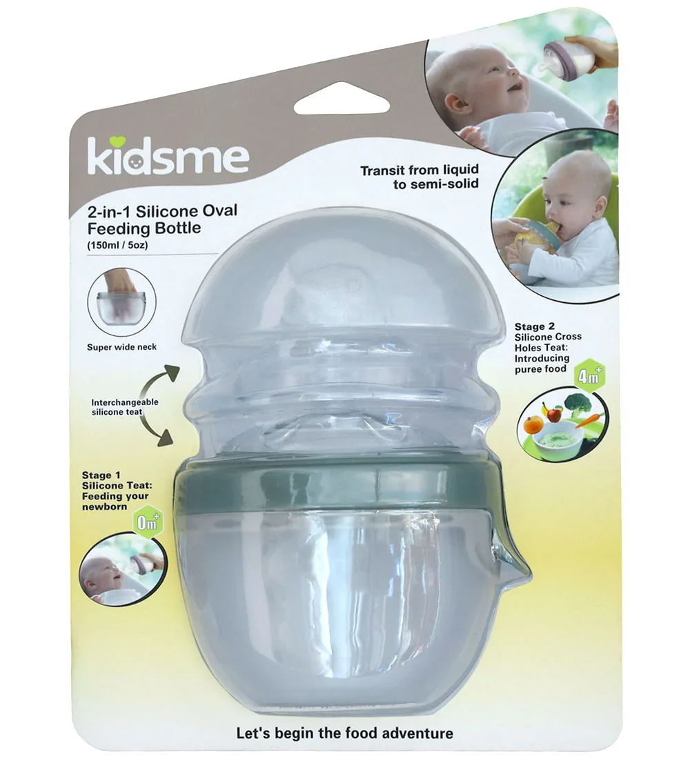 Babyflesje/Food Feeder - 2-in-1 - 150ml - Silicone - Grij by KidsMe – product photo